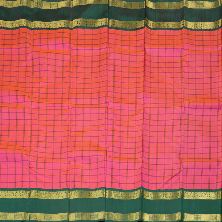 Hayagrivas Orangish Pink Handloom Kanjivaram Silk Saree with Bottle Green Border with KBD1604A10-1