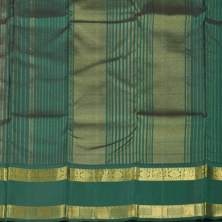 Hayagrivas Orangish Pink Handloom Kanjivaram Silk Saree with Bottle Green Border with KBD1604A10-1