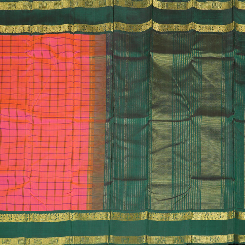 Hayagrivas Orangish Pink Handloom Kanjivaram Silk Saree with Bottle Green Border with KBD1604A10-1