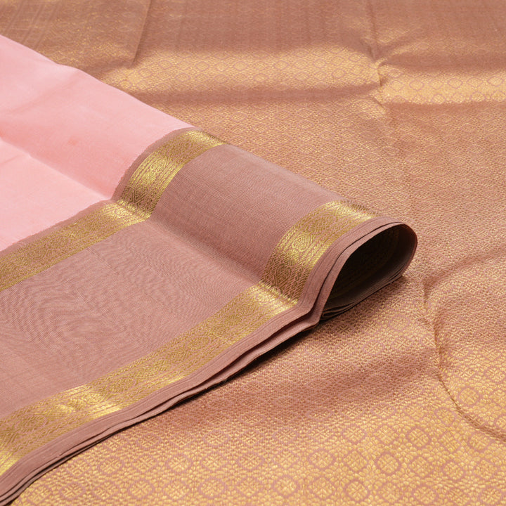 Hayagrivas Peach Pink Handloom Kanjivaram Silk Saree with Light Chocolate Brown Border KBD1605A2-2