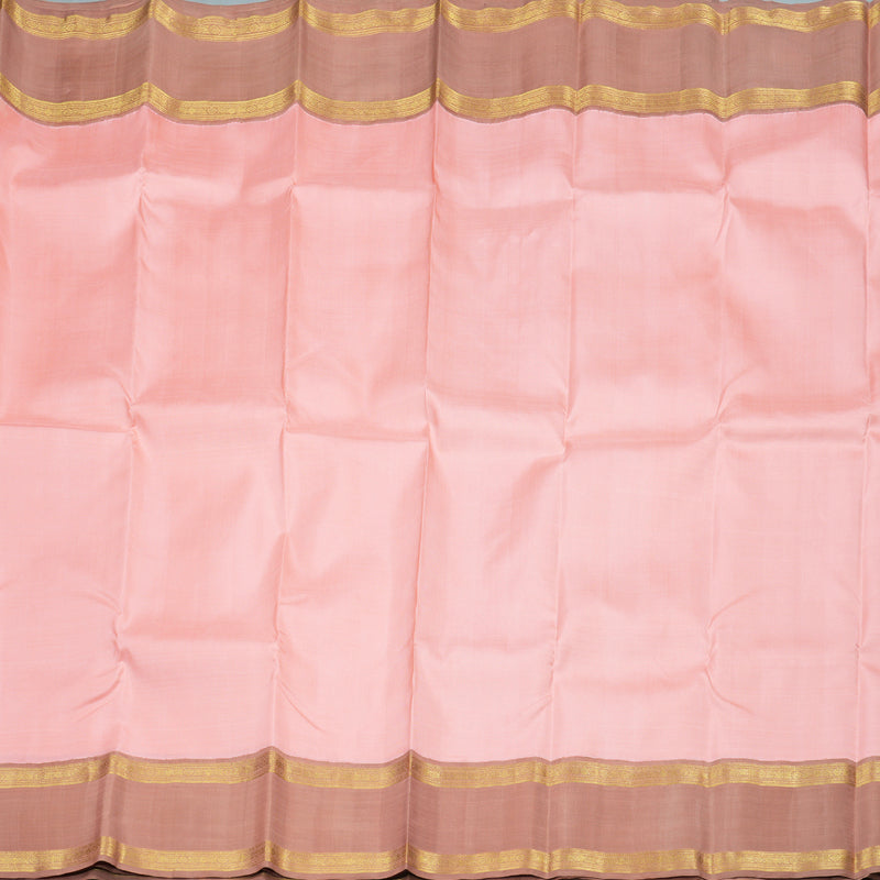 Hayagrivas Peach Pink Handloom Kanjivaram Silk Saree with Light Chocolate Brown Border KBD1605A2-2