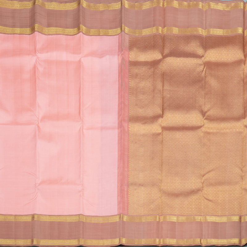 Hayagrivas Peach Pink Handloom Kanjivaram Silk Saree with Light Chocolate Brown Border KBD1605A2-2