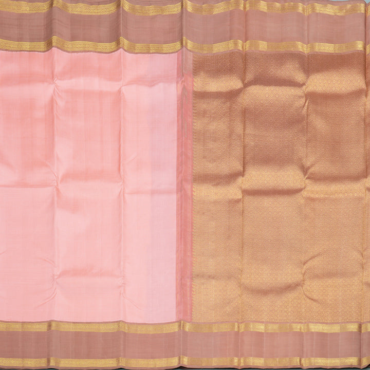 Hayagrivas Peach Pink Handloom Kanjivaram Silk Saree with Light Chocolate Brown Border KBD1605A2-2