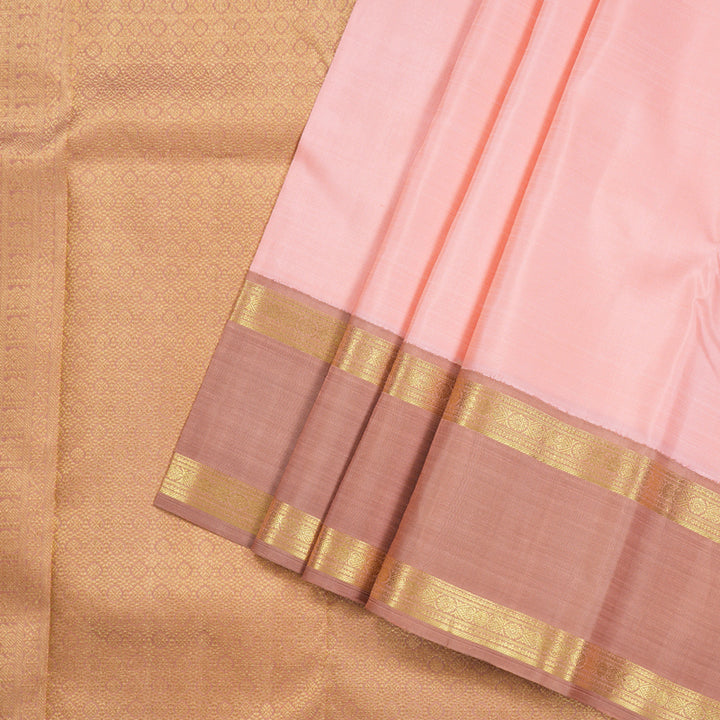 Hayagrivas Peach Pink Handloom Kanjivaram Silk Saree with Light Chocolate Brown Border KBD1605A2-2