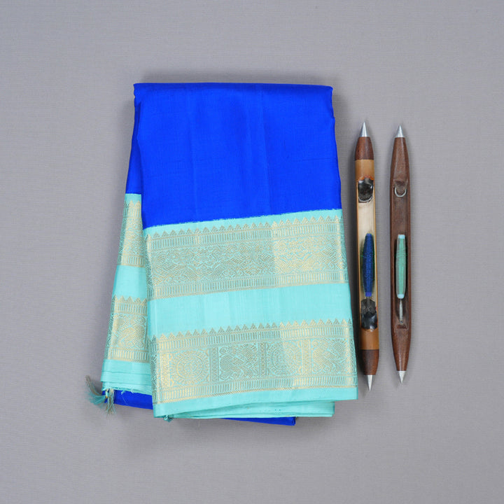 Hayagrivas Blue Handloom Kanjivaram Silk Saree with Sea Blue Border KBD1605A2-3