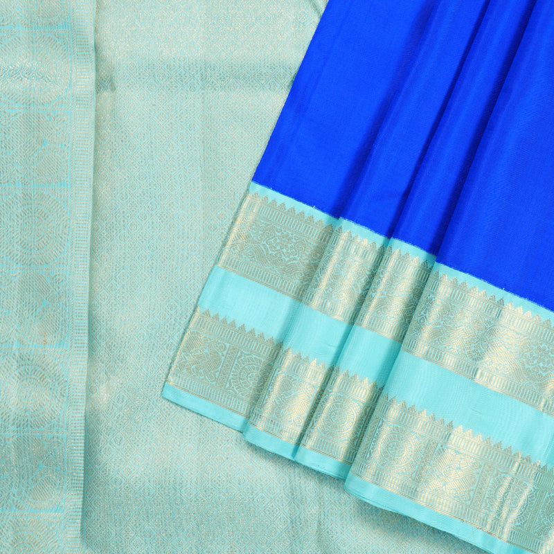 Hayagrivas Blue Handloom Kanjivaram Silk Saree with Sea Blue Border KBD1605A2-3