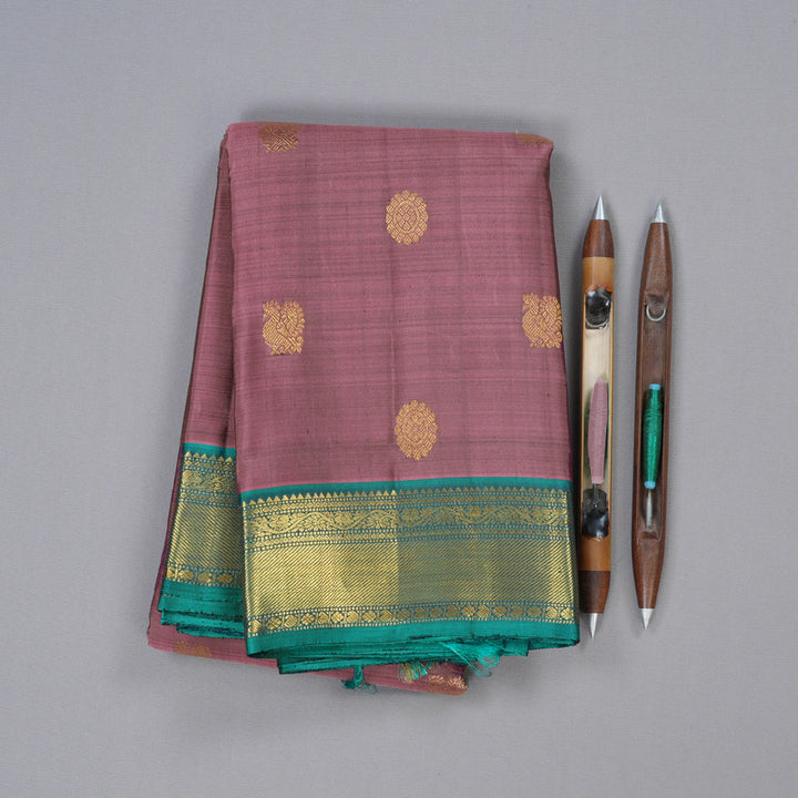 Hayagrivas Rosewood Pink Handloom Kanjivaram Silk Saree with Teal Blue Border KBD1607A1-3