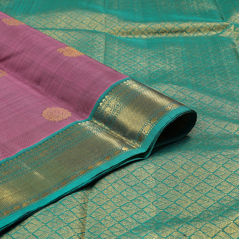 Hayagrivas Rosewood Pink Handloom Kanjivaram Silk Saree with Teal Blue Border KBD1607A1-3