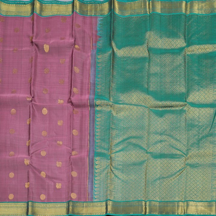 Hayagrivas Rosewood Pink Handloom Kanjivaram Silk Saree with Teal Blue Border KBD1607A1-3