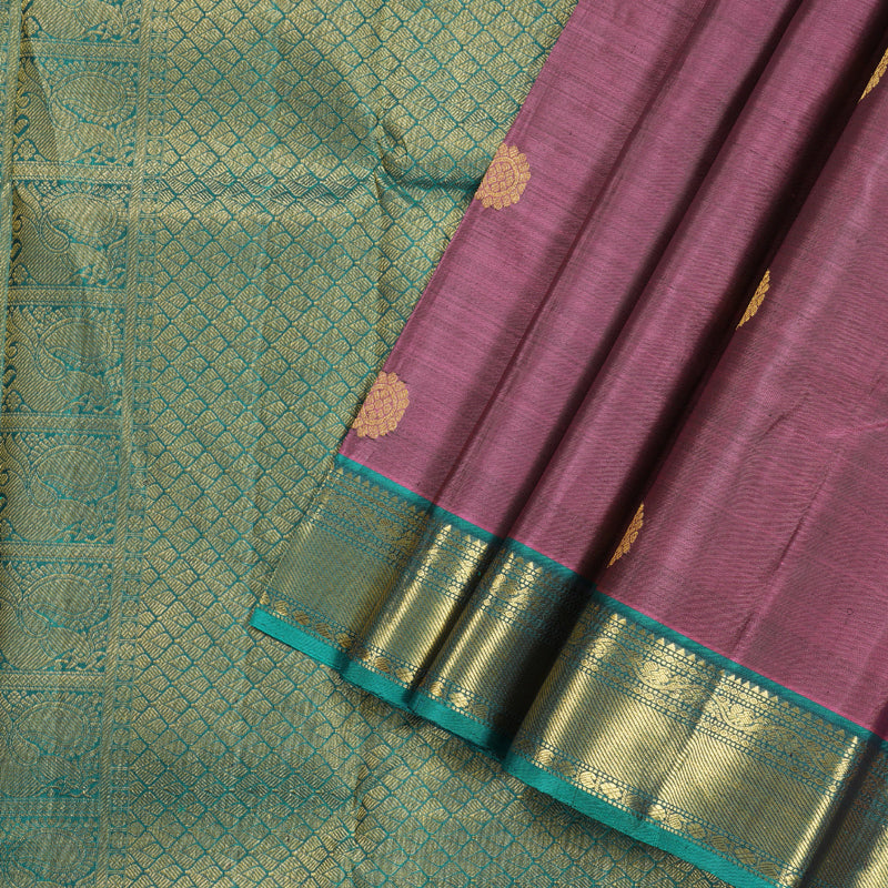 Hayagrivas Rosewood Pink Handloom Kanjivaram Silk Saree with Teal Blue Border KBD1607A1-3