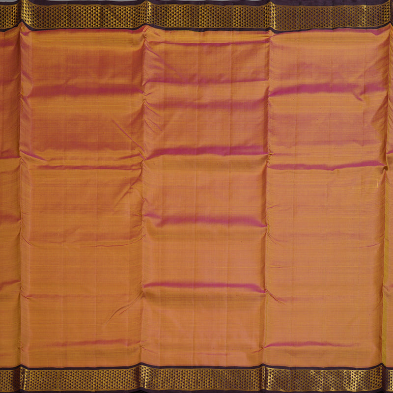 Hayagrivas Dual Tone (Yellow With Pink) Handloom Kanjivaram Ten Yards Silk Saree with Dark Brown Border KBD1608A2-1