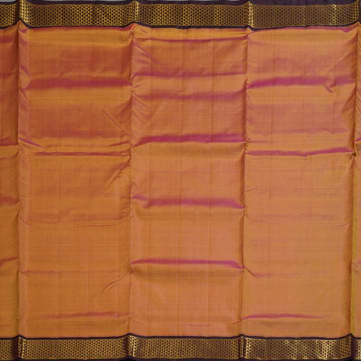 Hayagrivas Dual Tone (Yellow With Pink) Handloom Kanjivaram Ten Yards Silk Saree with Dark Brown Border KBD1608A2-1