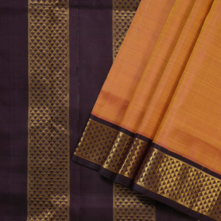 Hayagrivas Dual Tone (Yellow With Pink) Handloom Kanjivaram Ten Yards Silk Saree with Dark Brown Border KBD1608A2-1