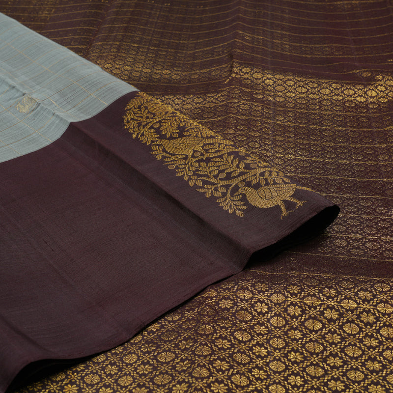 Hayagrivas Grey Handloom Kanjivaram Silk Saree with Dark Brown Border KBD1611A2-1