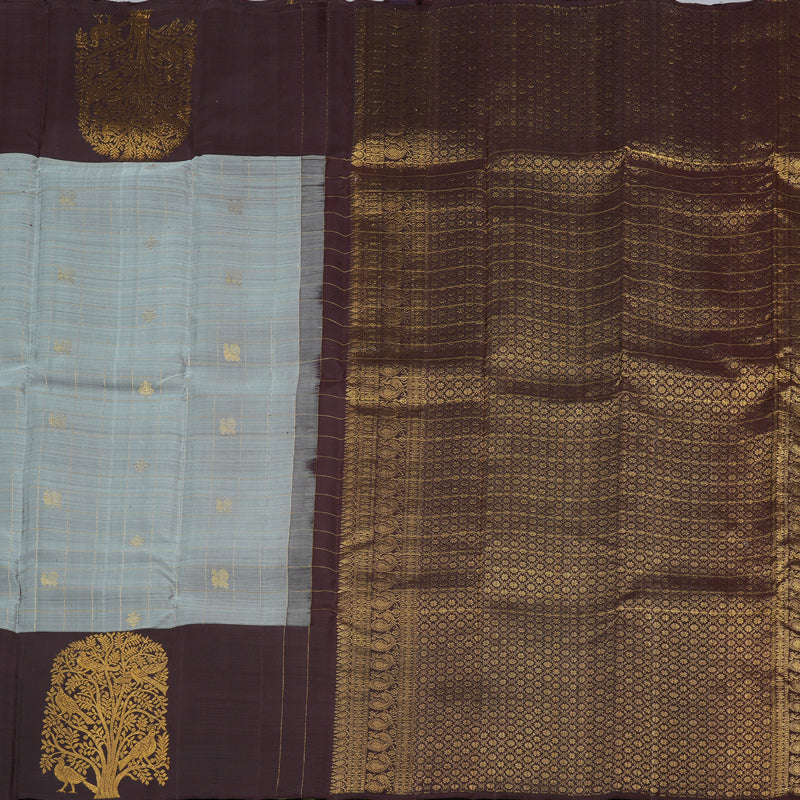 Hayagrivas Grey Handloom Kanjivaram Silk Saree with Dark Brown Border KBD1611A2-1