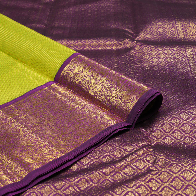 Hayagrivas Fluorescent Green Handloom Kanjivaram Silk Saree with Dark Purple Border KBD1614A1-2