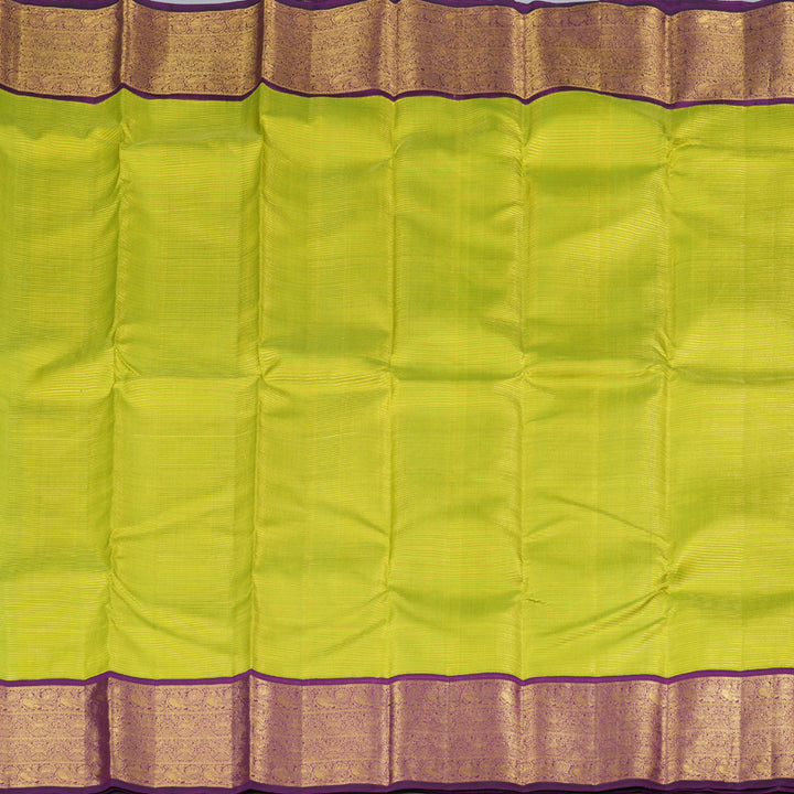 Hayagrivas Fluorescent Green Handloom Kanjivaram Silk Saree with Dark Purple Border KBD1614A1-2