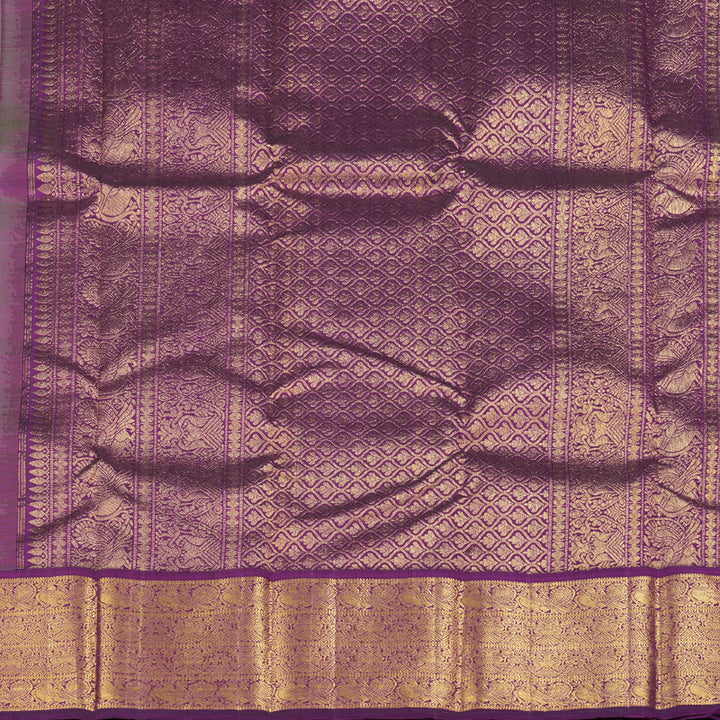 Hayagrivas Fluorescent Green Handloom Kanjivaram Silk Saree with Dark Purple Border KBD1614A1-2
