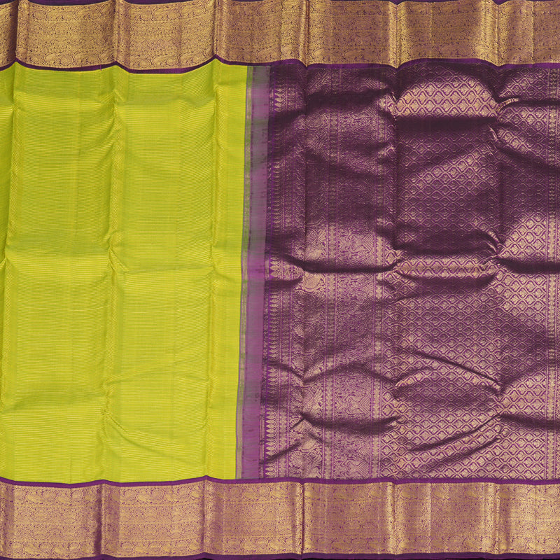 Hayagrivas Fluorescent Green Handloom Kanjivaram Silk Saree with Dark Purple Border KBD1614A1-2