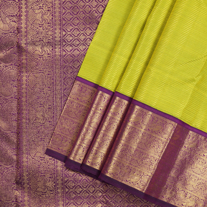 Hayagrivas Fluorescent Green Handloom Kanjivaram Silk Saree with Dark Purple Border KBD1614A1-2