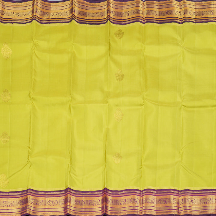 Hayagrivas Lemon Green Handloom Kanjivaram Silk Saree with Dark Purple Border KBD1615A1-1