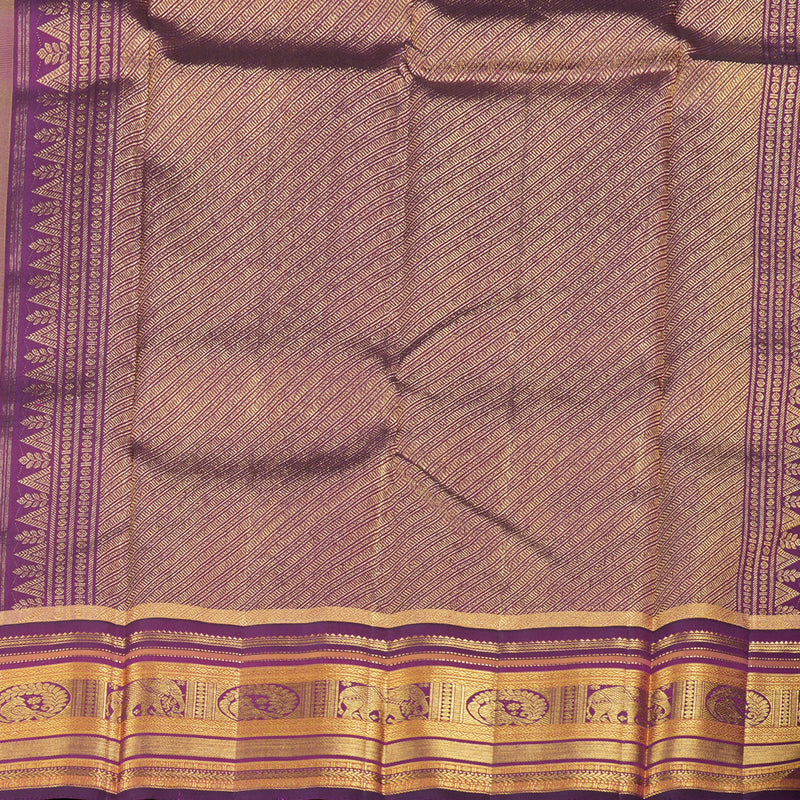 Hayagrivas Lemon Green Handloom Kanjivaram Silk Saree with Dark Purple Border KBD1615A1-1