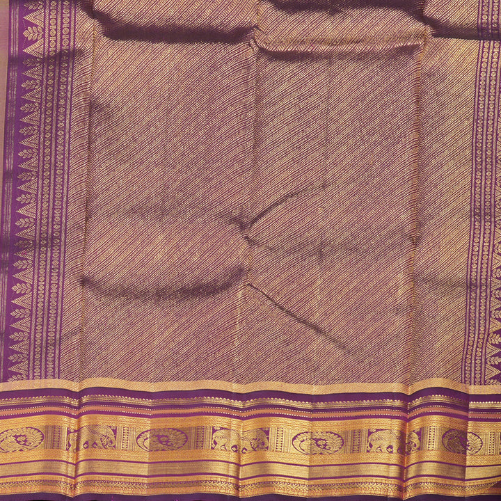 Hayagrivas Lemon Green Handloom Kanjivaram Silk Saree with Dark Purple Border KBD1615A1-1