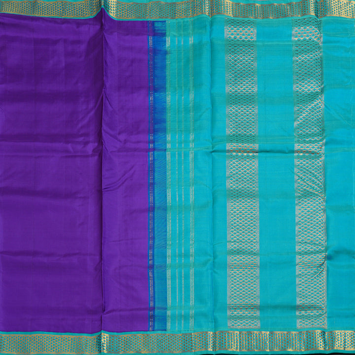 Hayagrivas Indigo Blue Handloom Kanjivaram Ten Yards Madisar  Silk Saree with Sea Blue Border KBD1620A8-1