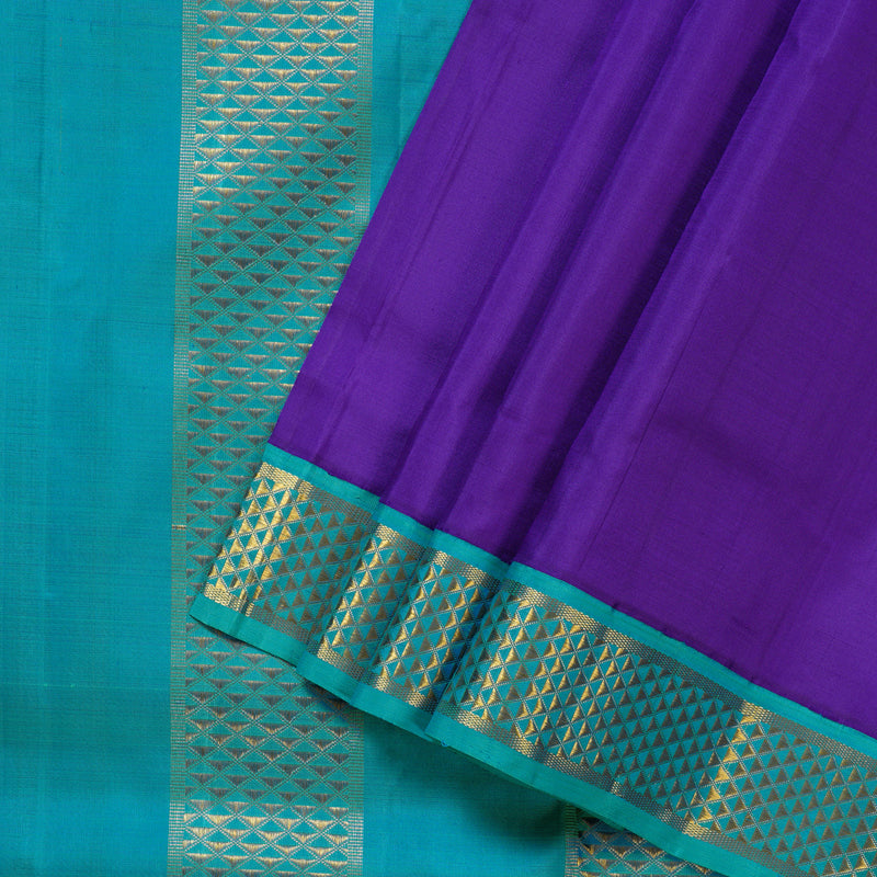 Hayagrivas Indigo Blue Handloom Kanjivaram Ten Yards Madisar  Silk Saree with Sea Blue Border KBD1620A8-1