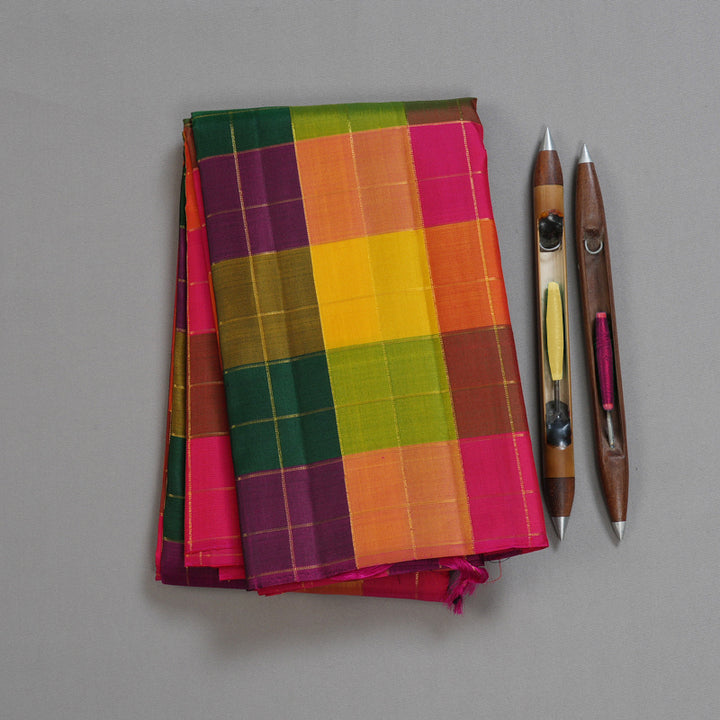 Hayagrivas Multi Color Checks Handloom Kanjivaram Silk Saree KBD1622A1-2