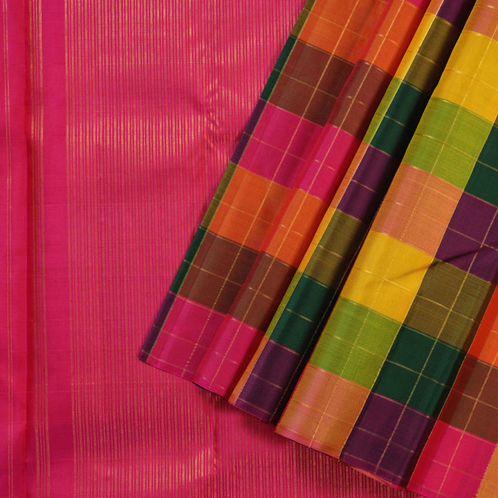Hayagrivas Multi Color Checks Handloom Kanjivaram Silk Saree KBD1622A1-2