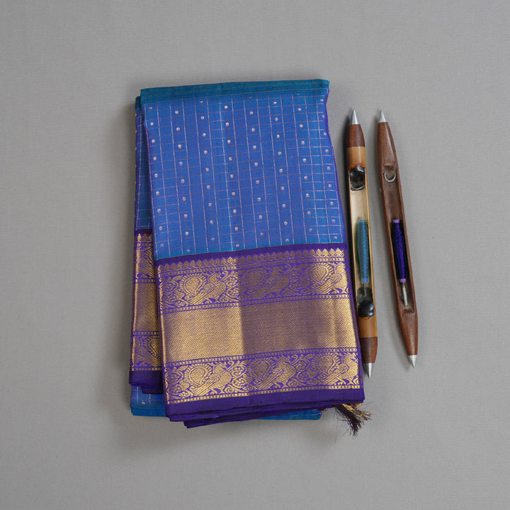 Hayagrivas Serene Blue Handloom Kanjivaram Silk Saree with Dark Blue Border KBD1622A10-1