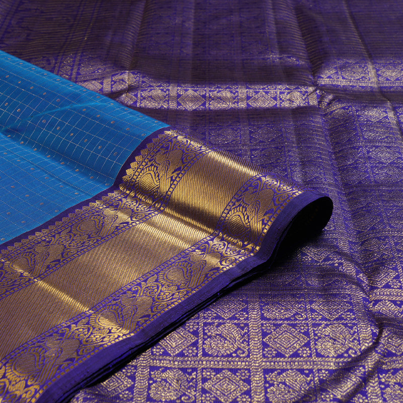 Hayagrivas Serene Blue Handloom Kanjivaram Silk Saree with Dark Blue Border KBD1622A10-1