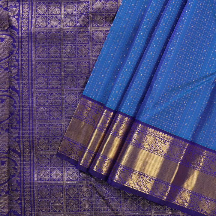 Hayagrivas Serene Blue Handloom Kanjivaram Silk Saree with Dark Blue Border KBD1622A10-1