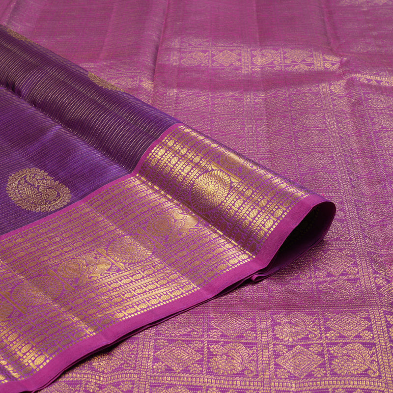 Hayagrivas Dark Purple Handloom Kanjivaram Silk Saree with Violet Border with KBD1622A10-2