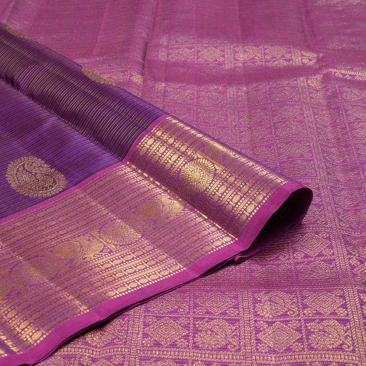Hayagrivas Dark Purple Handloom Kanjivaram Silk Saree with Violet Border with KBD1622A10-2