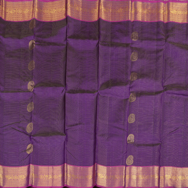 Hayagrivas Dark Purple Handloom Kanjivaram Silk Saree with Violet Border with KBD1622A10-2