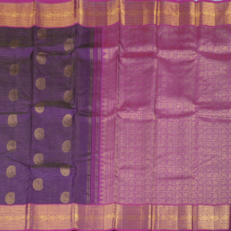 Hayagrivas Dark Purple Handloom Kanjivaram Silk Saree with Violet Border with KBD1622A10-2