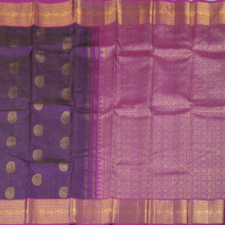 Hayagrivas Dark Purple Handloom Kanjivaram Silk Saree with Violet Border with KBD1622A10-2