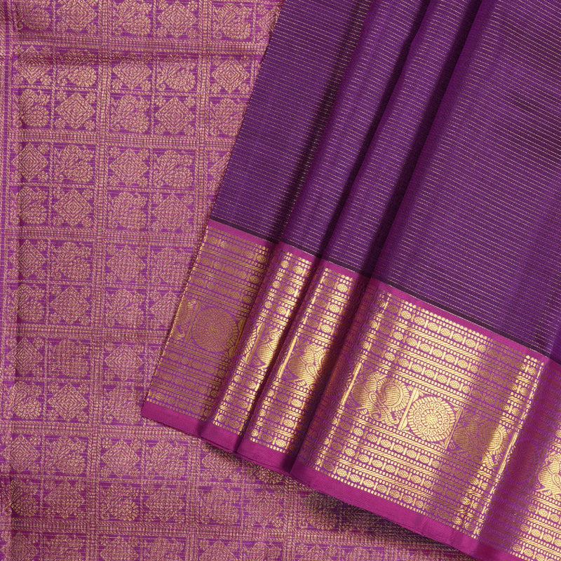 Hayagrivas Dark Purple Handloom Kanjivaram Silk Saree with Violet Border with KBD1622A10-2