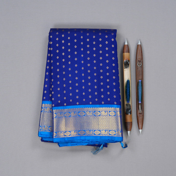 Hayagrivas Blue Handloom Kanjivaram Silk Saree with Sky Blue Border KBD1622A7-1