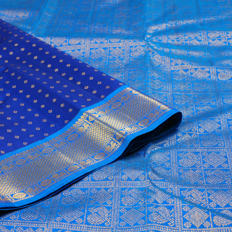 Hayagrivas Blue Handloom Kanjivaram Silk Saree with Sky Blue Border KBD1622A7-1