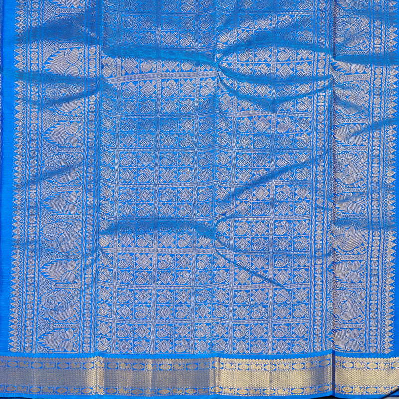 Hayagrivas Blue Handloom Kanjivaram Silk Saree with Sky Blue Border KBD1622A7-1