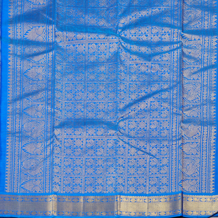 Hayagrivas Blue Handloom Kanjivaram Silk Saree with Sky Blue Border KBD1622A7-1
