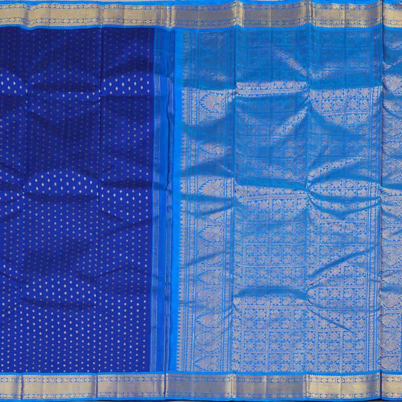 Hayagrivas Blue Handloom Kanjivaram Silk Saree with Sky Blue Border KBD1622A7-1