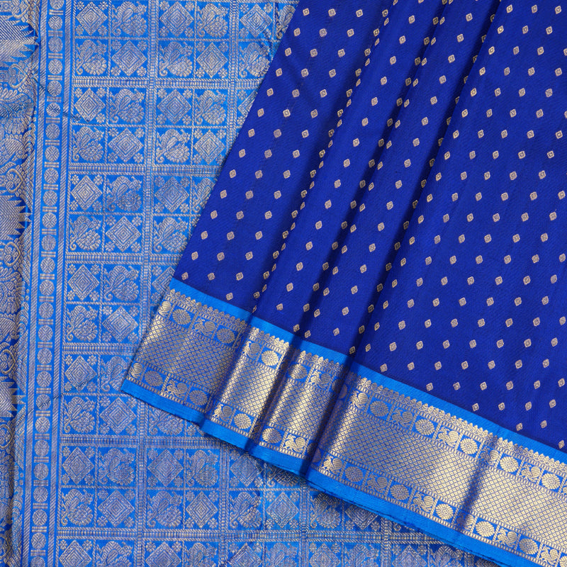 Hayagrivas Blue Handloom Kanjivaram Silk Saree with Sky Blue Border KBD1622A7-1