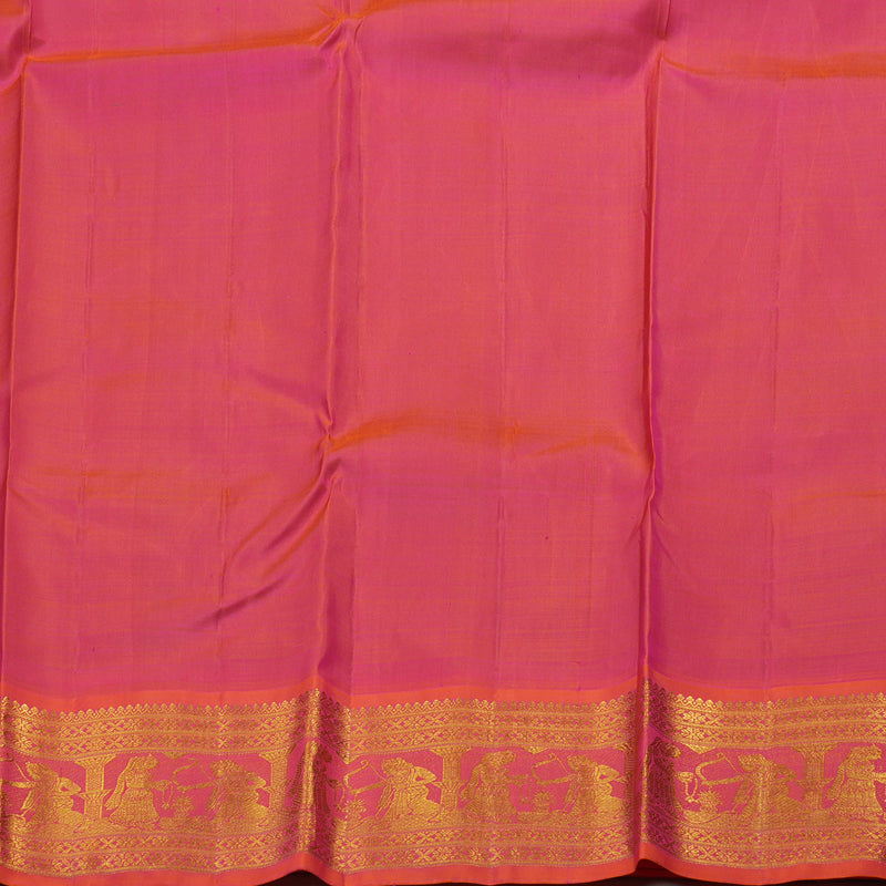Hayagrivas Handloom Bottle Green Kanjivaram Silk Saree with Orangish Pink Border KBD1624A12-1