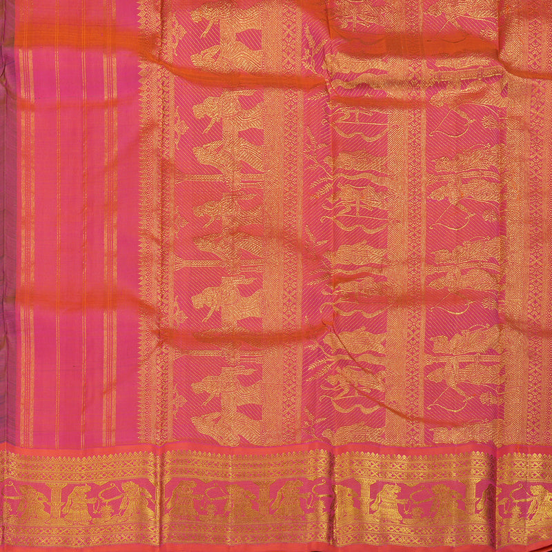 Hayagrivas Handloom Bottle Green Kanjivaram Silk Saree with Orangish Pink Border KBD1624A12-1