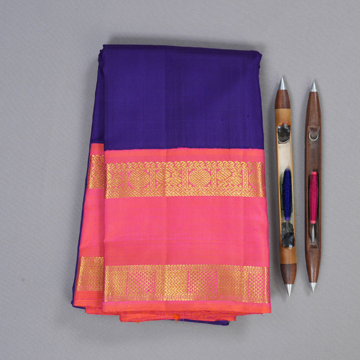 Hayagrivas Blue Handloom Kanjivaram Silk Saree with Orangish Pink Border KBD1624A4-1