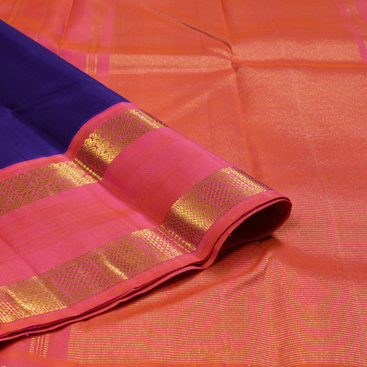 Hayagrivas Blue Handloom Kanjivaram Silk Saree with Orangish Pink Border KBD1624A4-1
